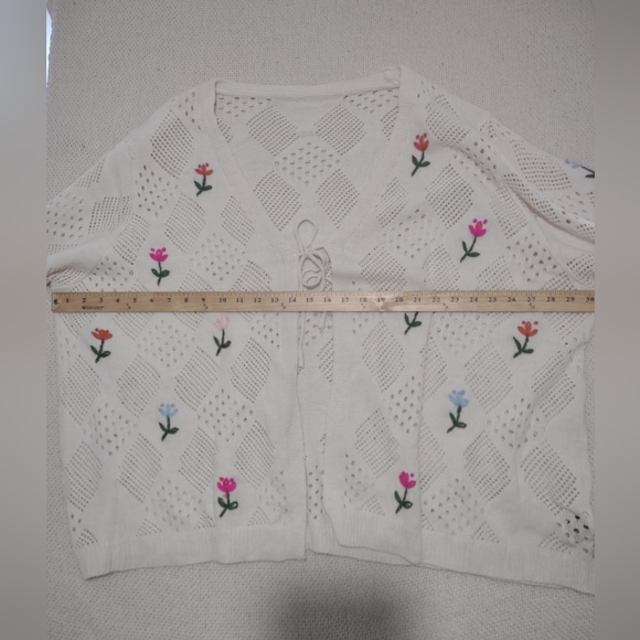 Floral Embroidered Crochet Cardigan Sweater Size 28 Cottage‎ Grandmacore Boho - Picture 4 of 6